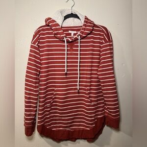 Maurices Rust White Striped Sweatshirt with Sherpa Lined Hood